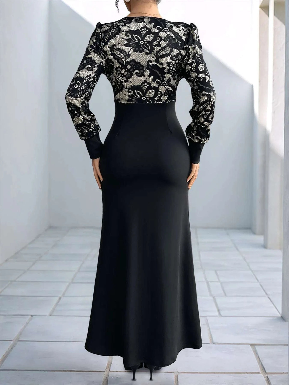 Lace V-Neck Long Sleeve Maxi Dress WESTCLOSET