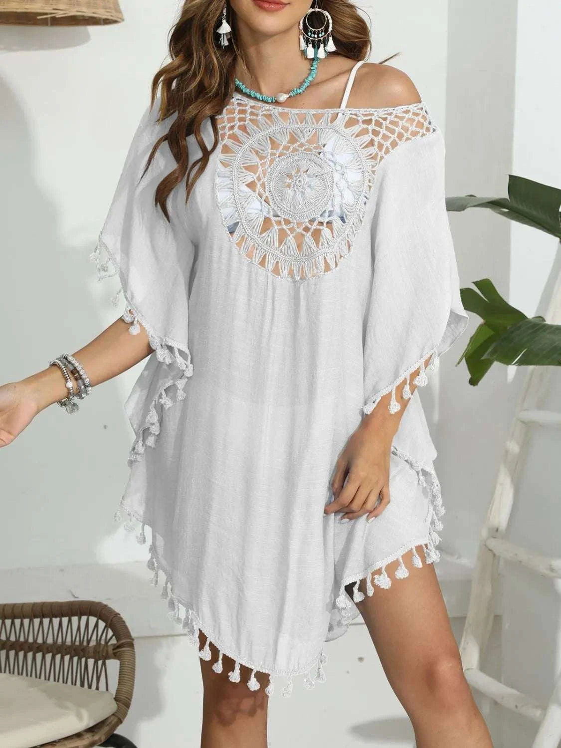 Tassel Crochet Round Neck Cover-Up WESTCLOSET