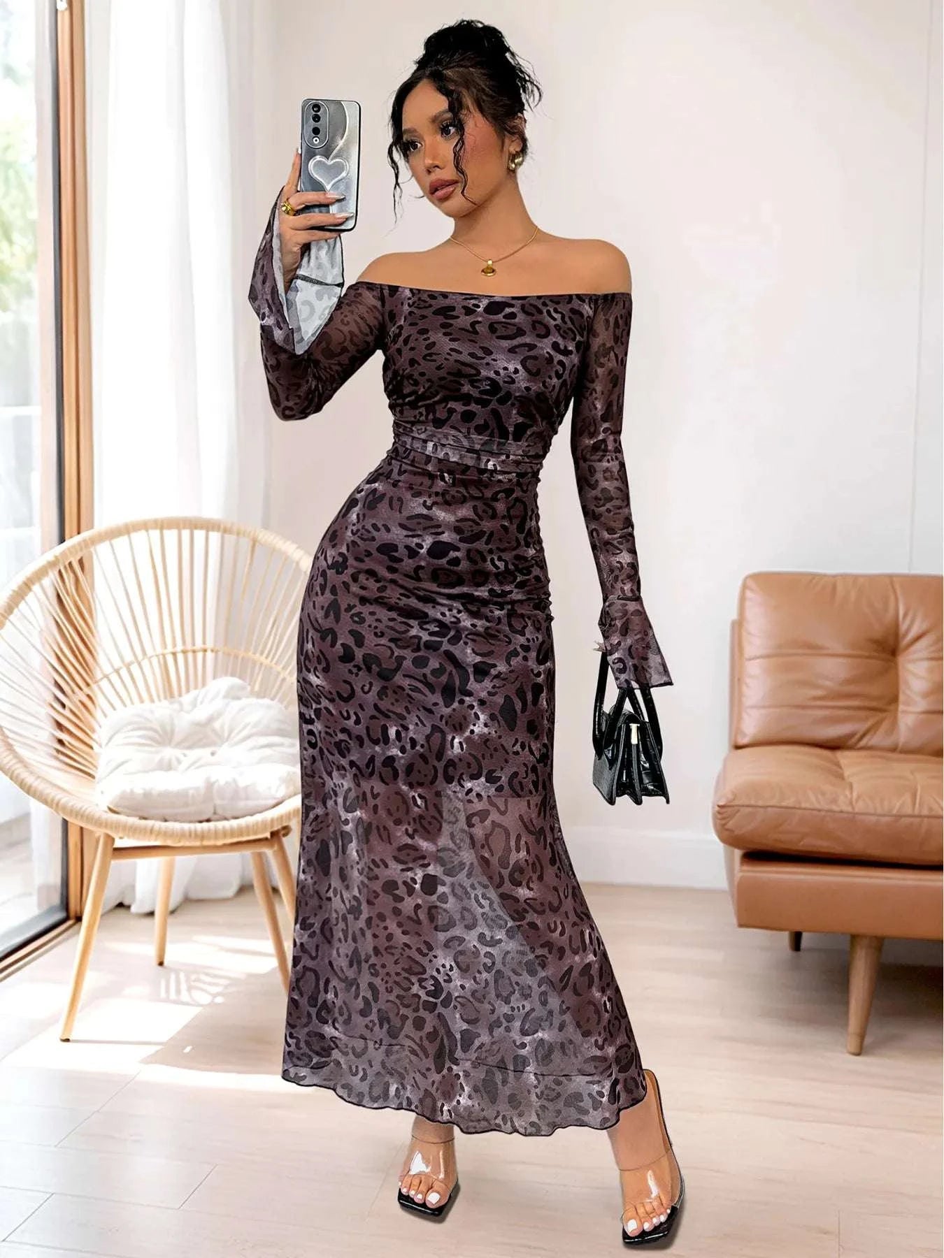 Off-Shoulder Long Sleeve Maxi Dress WESTCLOSET