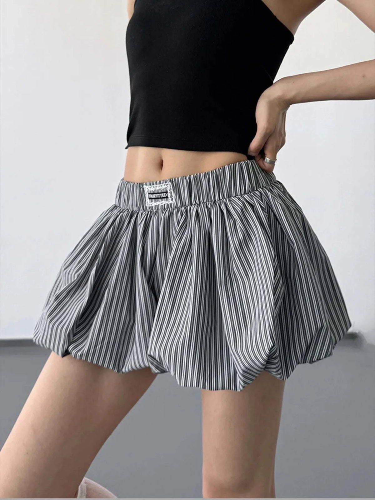 Striped Bubble Hem Casual Shorts WESTCLOSET