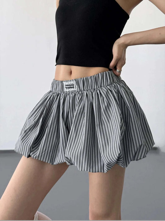 Striped Bubble Hem Casual Shorts WESTCLOSET