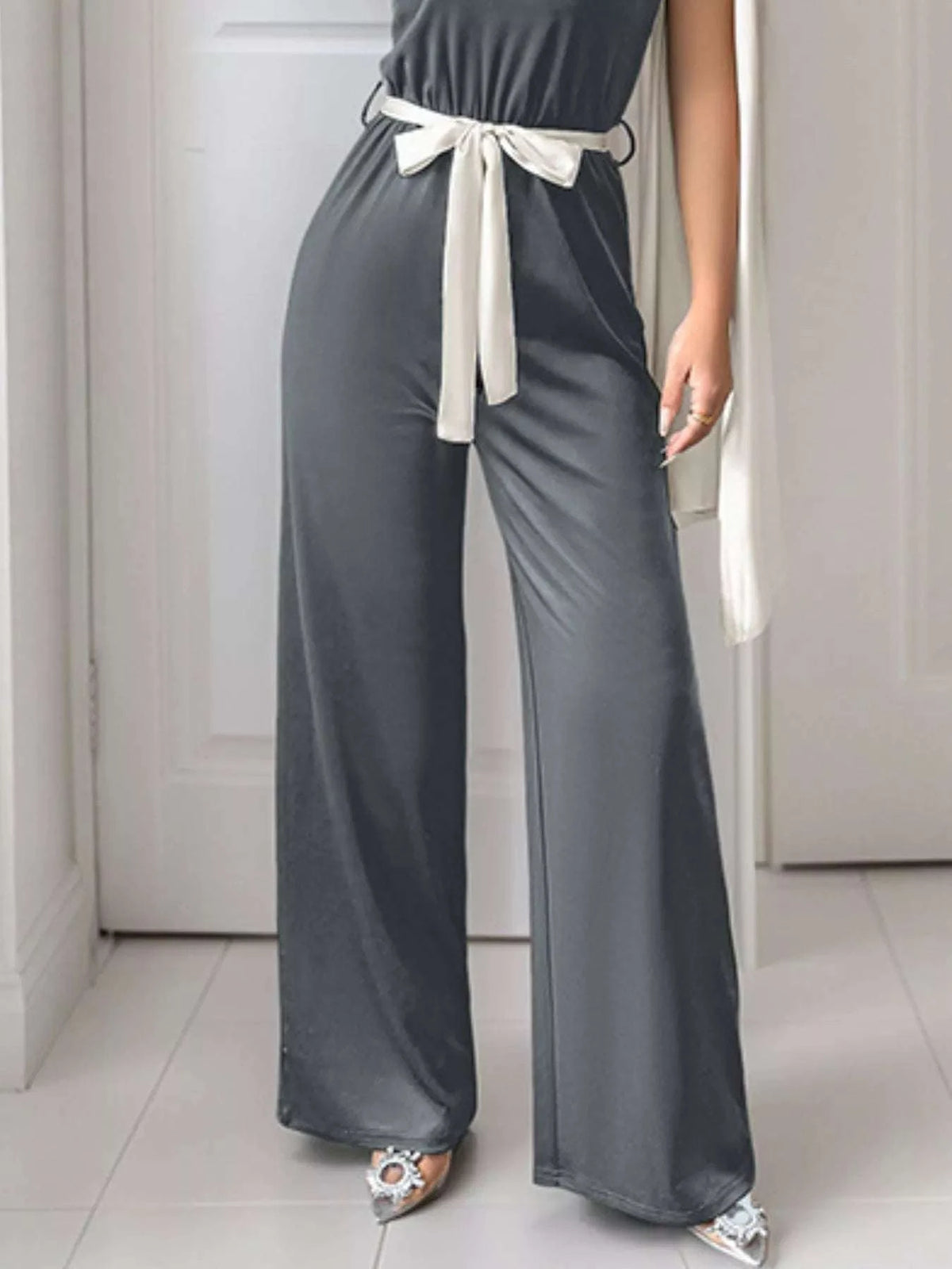 One-Shoulder Bowknot Wide Leg Jumpsuit WESTCLOSET