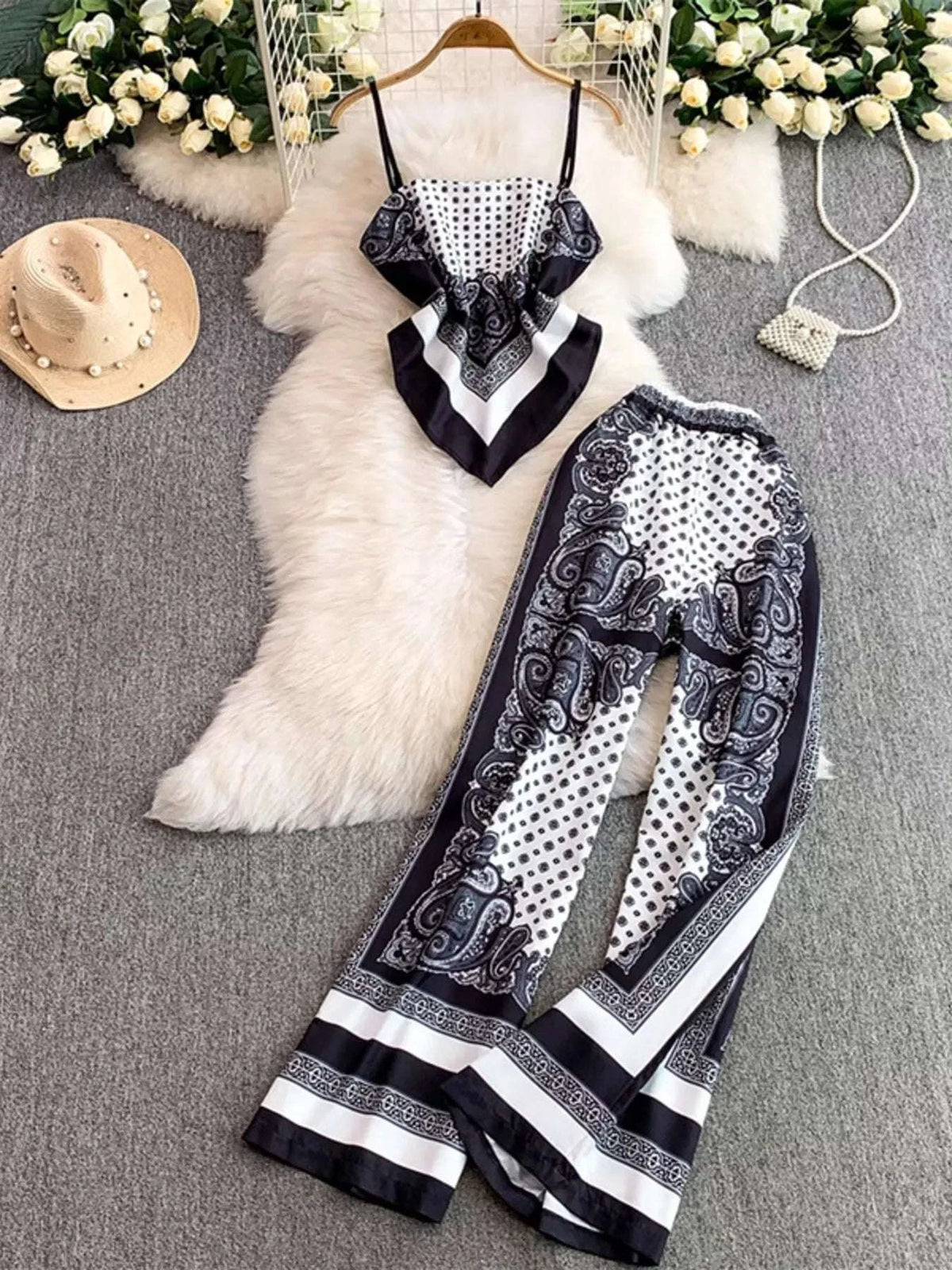 Tie Back Printed Cami and Pants Set WESTCLOSET