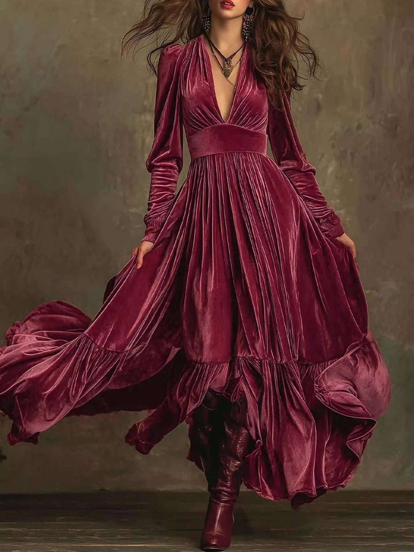 Ruffled Hem Long Sleeve Dress WESTCLOSET