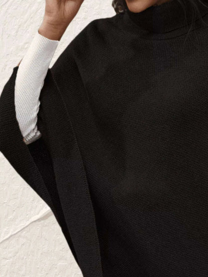 Button-Decor Turtleneck Poncho Pullover WESTCLOSET