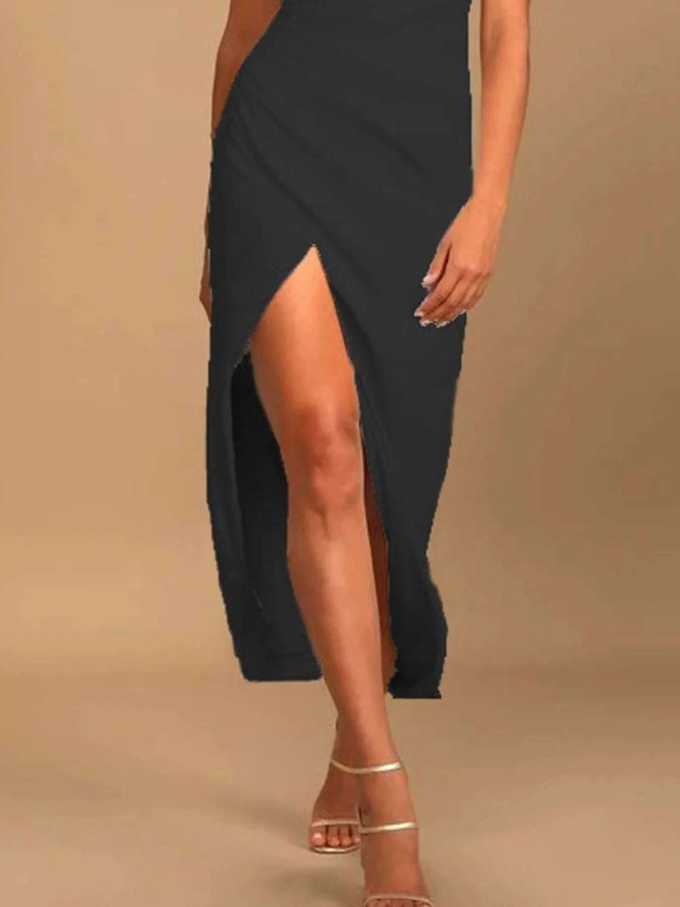 Split Asymmetrical Neck Midi Dress WESTCLOSET