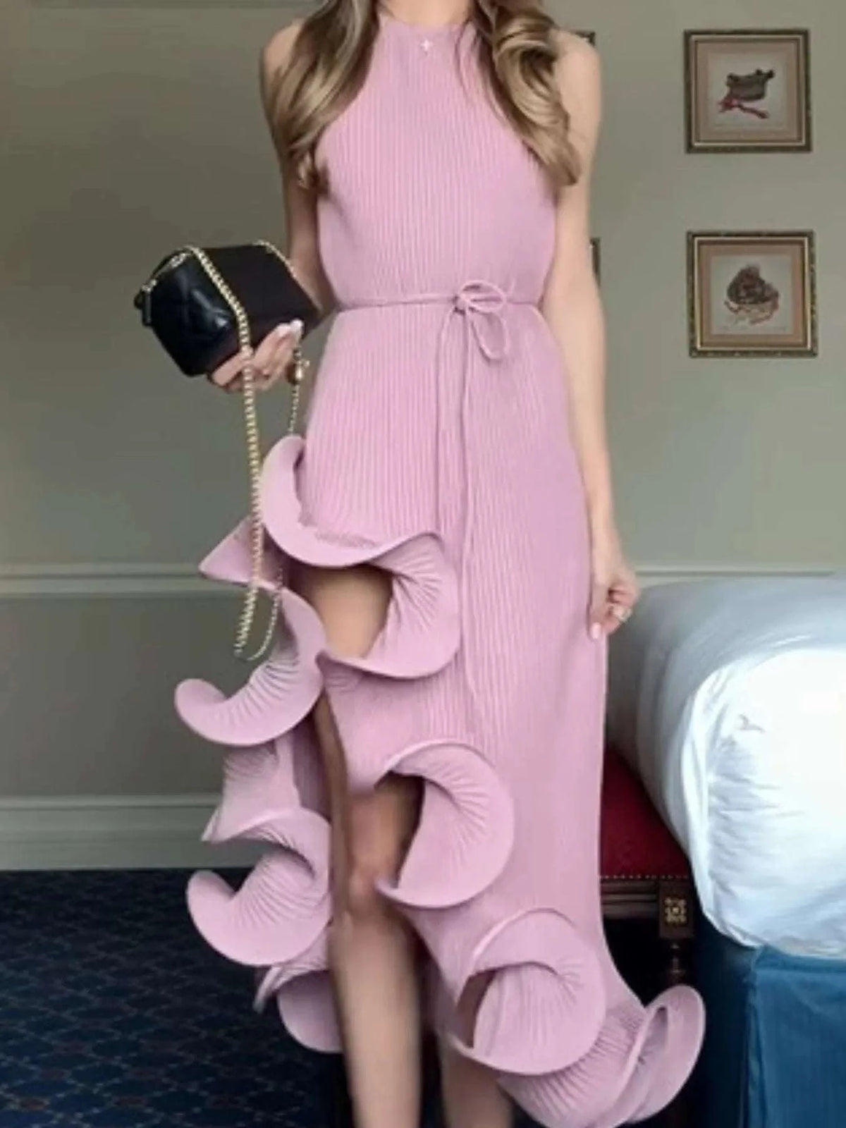 Ruffle Hem Ribbed Sleeveless Dress WESTCLOSET