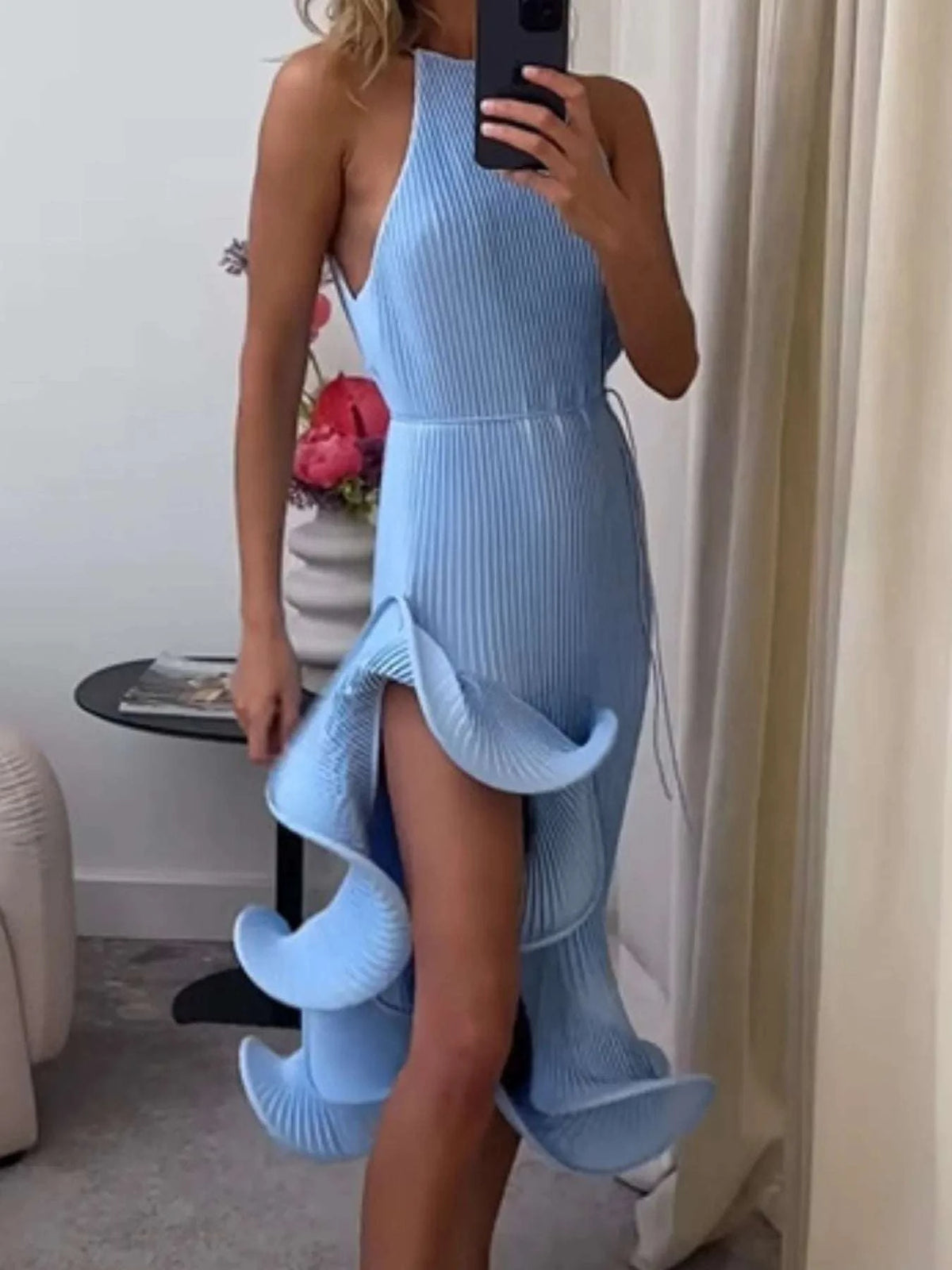 Ruffle Hem Ribbed Sleeveless Dress WESTCLOSET