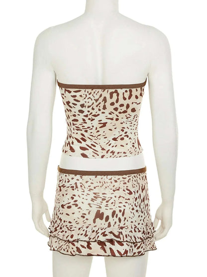 Leopard Print Strapless Top and Skirt Two-Piece Set WESTCLOSET