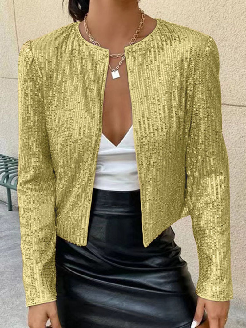 WestCloset Full Size Sequin Open Front Cropped Jacket 