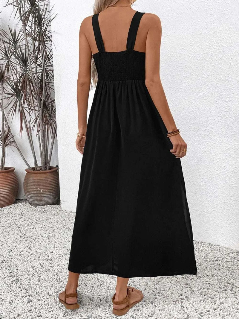 Perfee Embroidered Floral Side Slit Sleeveless Midi Dress WESTCLOSET