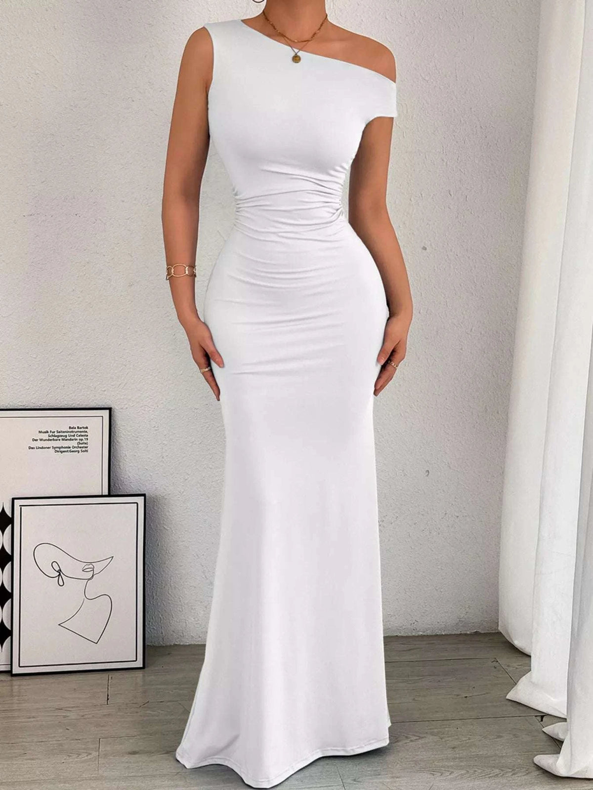 One-Shoulder Ruched Bodycon Maxi Dress WESTCLOSET