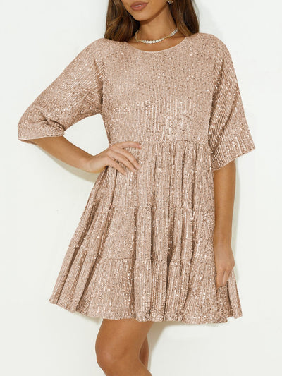 WestCloset Sequin Round Neck Half Sleeve Mini Dress 