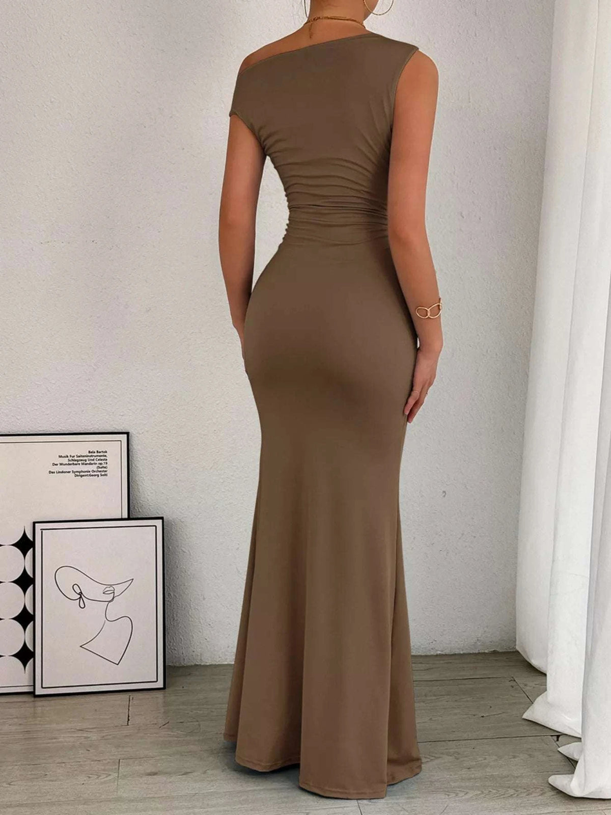 One-Shoulder Ruched Bodycon Maxi Dress WESTCLOSET