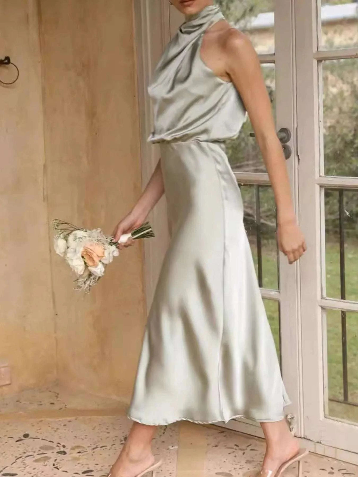 Asymmetrical Ruched Sleeveless Midi Dress WESTCLOSET