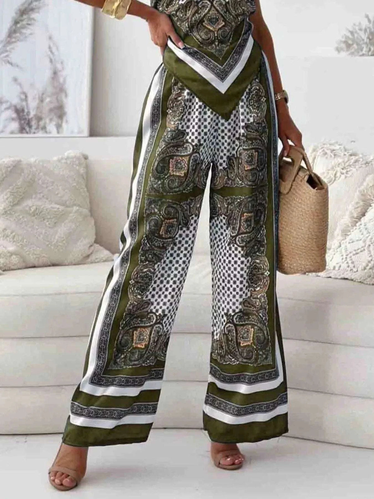 Tie Back Printed Cami and Pants Set WESTCLOSET