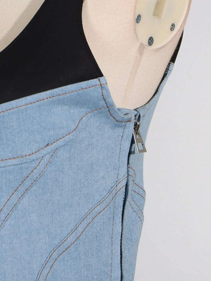 Contrast Adjustable Strap Denim Dress WESTCLOSET