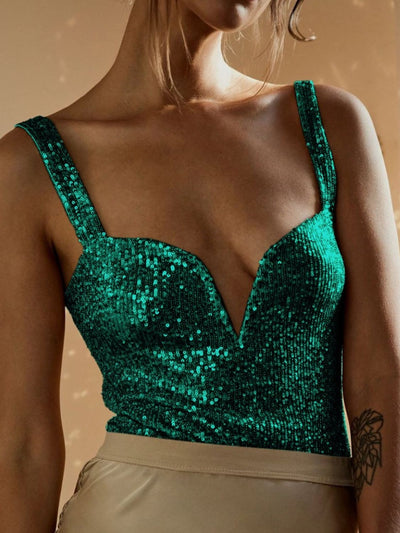 WestCloset Sequin Wide Strap Bodysuit 