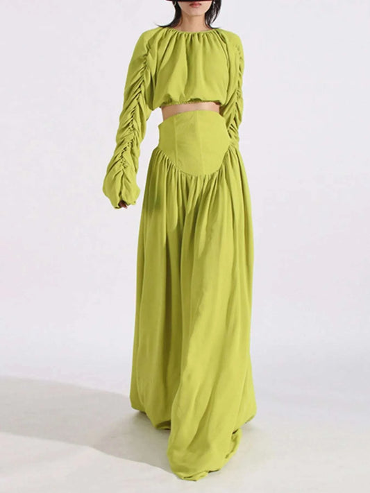 Ruched Long Sleeve Top and High Waist Skirt Set WESTCLOSET