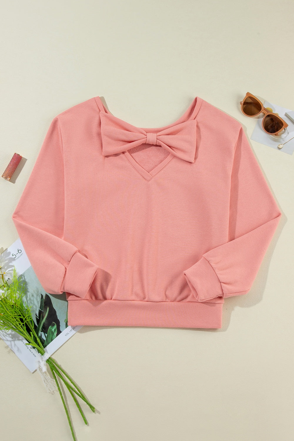 WestCloset Bow Round Neck Long Sleeve Sweatshirt 