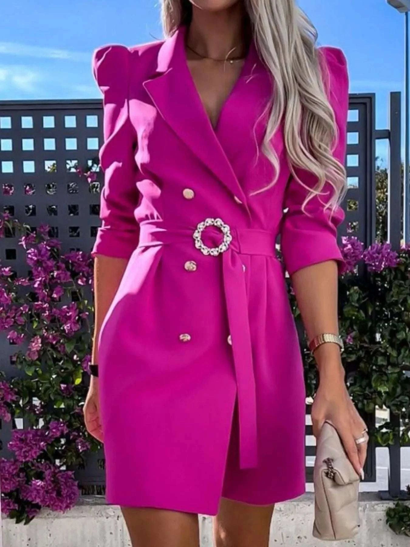 3/4 Sleeve Belted Blazer Dress WESTCLOSET