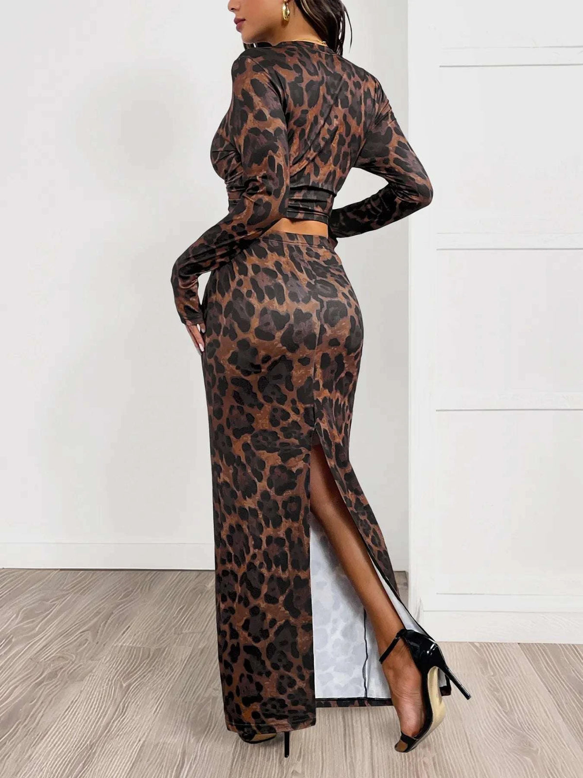 Leopard Round Neck Top and Skirt Set WESTCLOSET