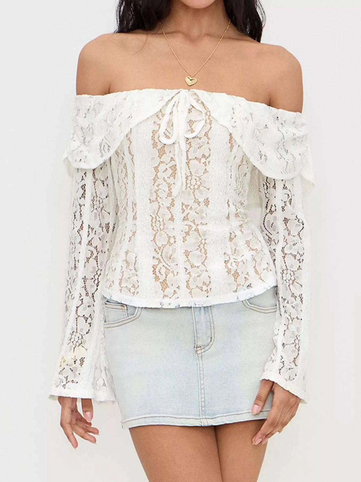 Off-Shoulder Lace Top with Bell Sleeves WESTCLOSET