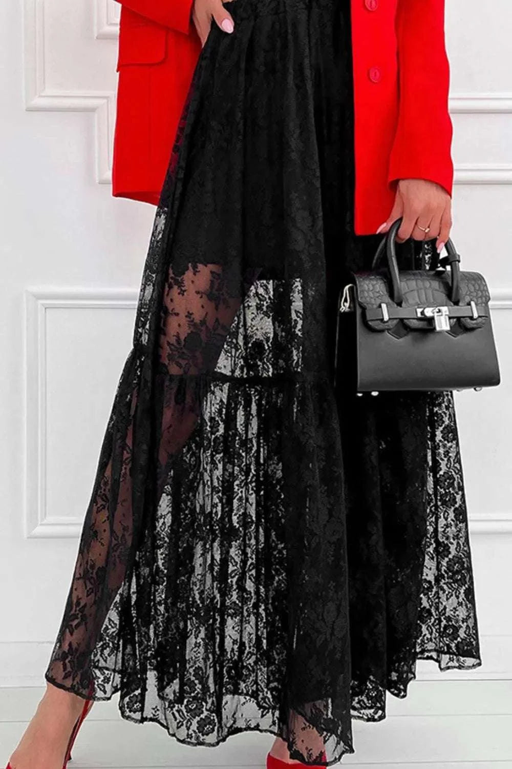 Lace Elastic Waist Maxi Skirt WESTCLOSET