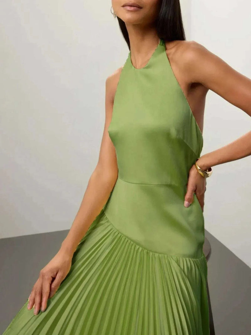 Pleated Halter Neck Maxi Dress WESTCLOSET