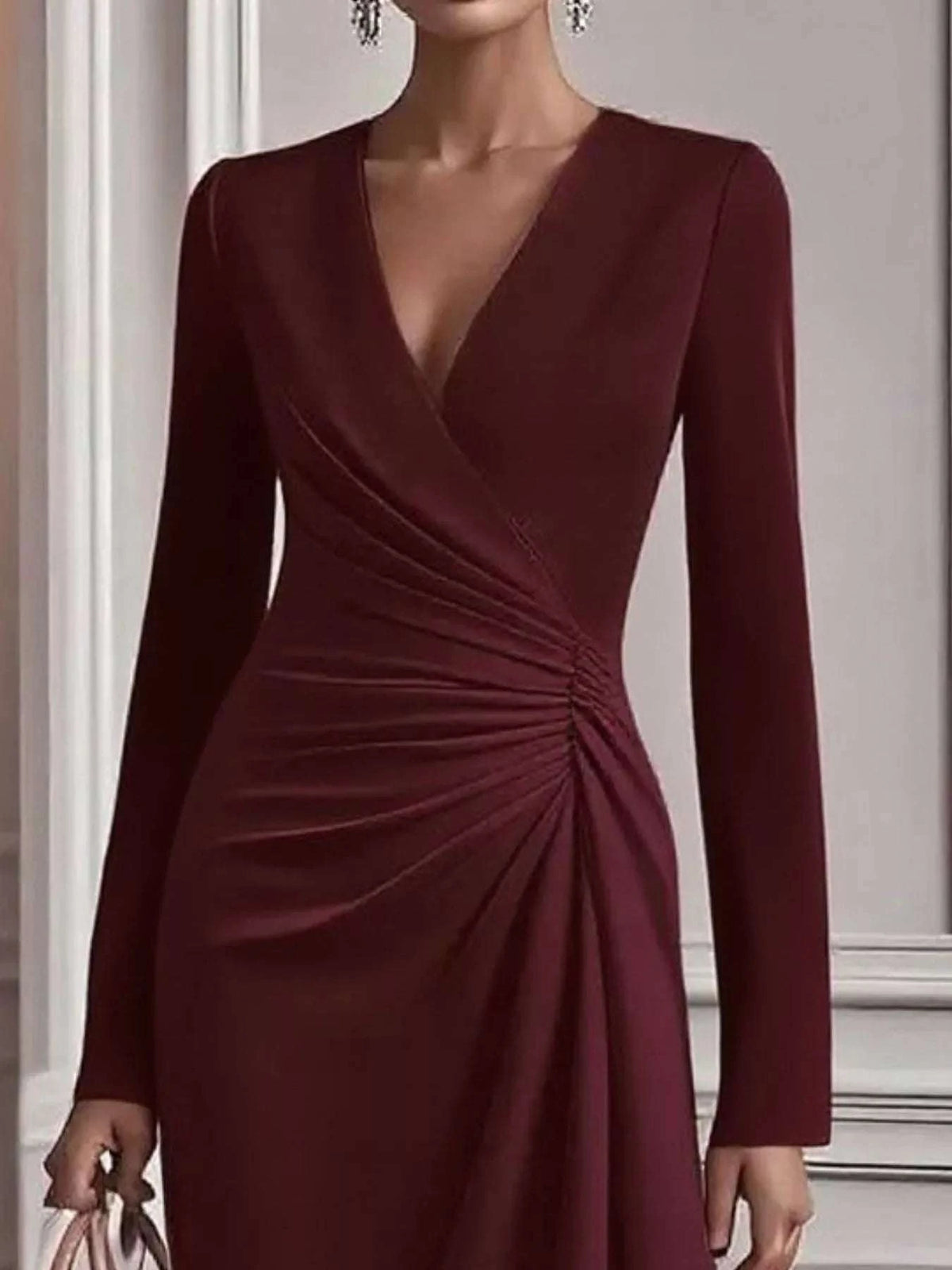 Ruched Surplice Long Sleeve Dress WESTCLOSET