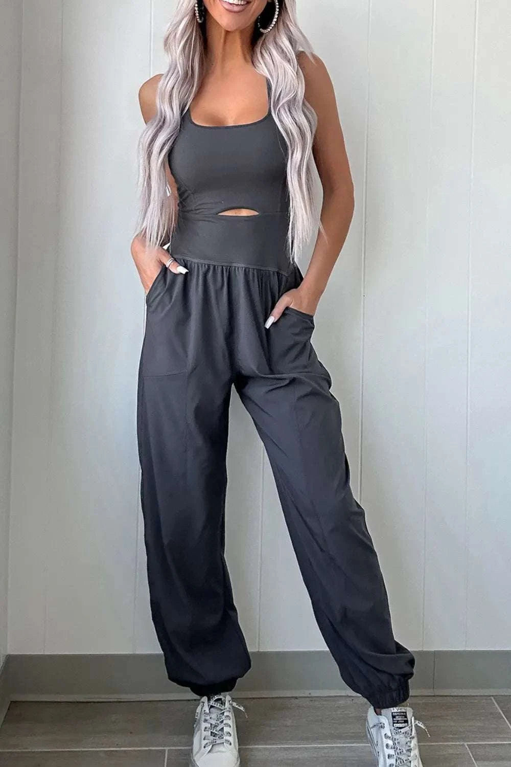Cutout Square Neck Wide Strap Active Jumpsuit WESTCLOSET