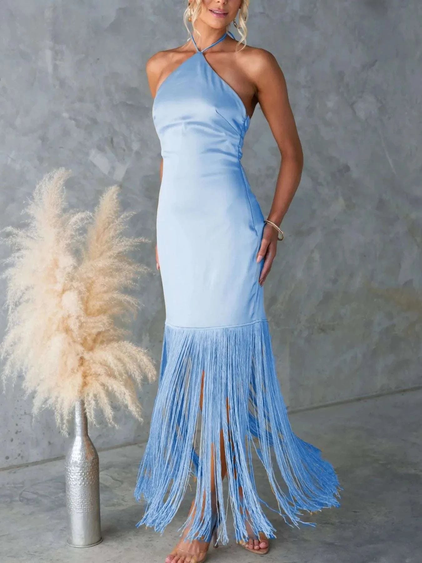 Fringe Halter Neck Dress WESTCLOSET