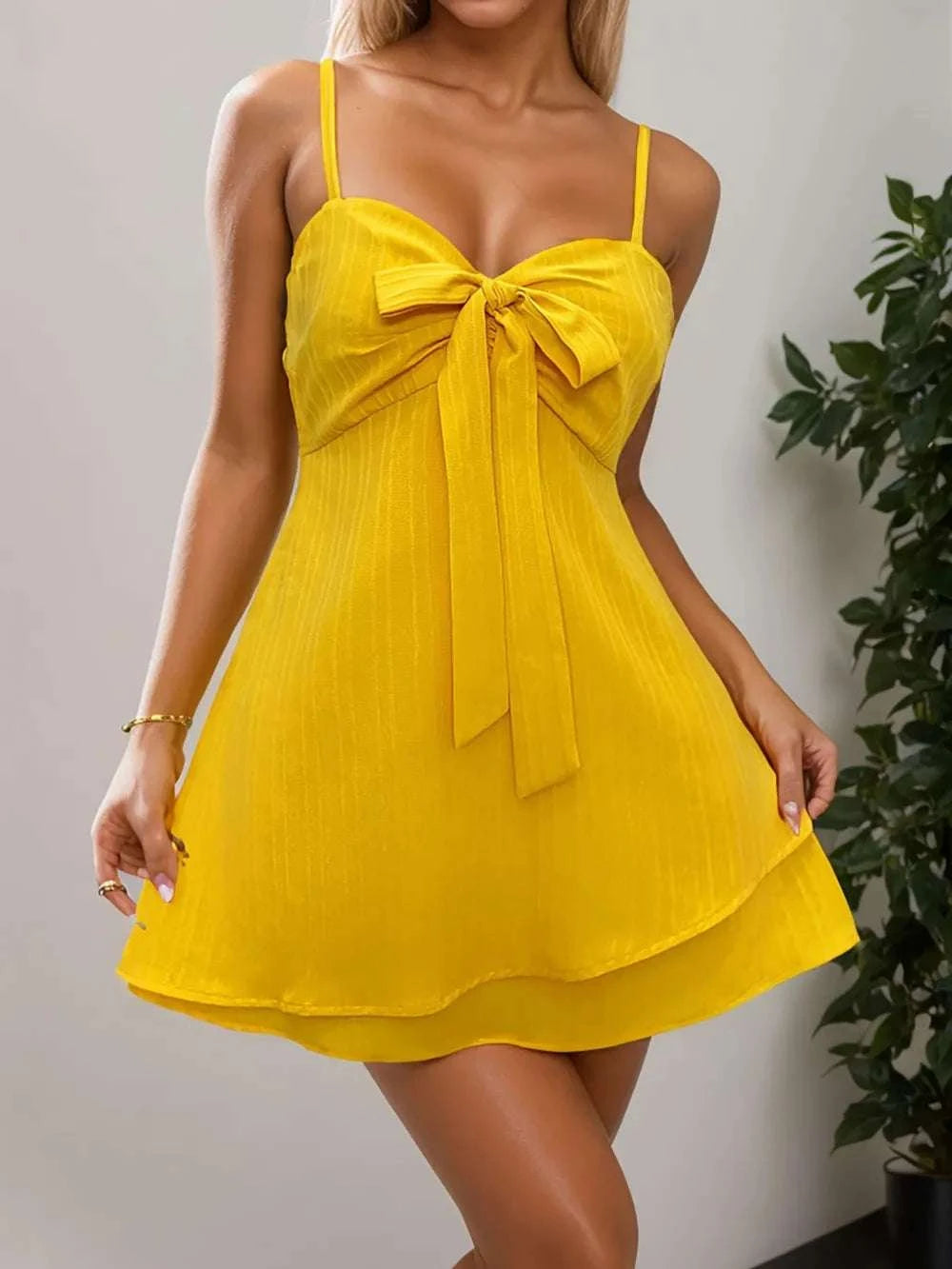 Layered Sweetheart Neck Bow Front Mini Cami Dress WESTCLOSET