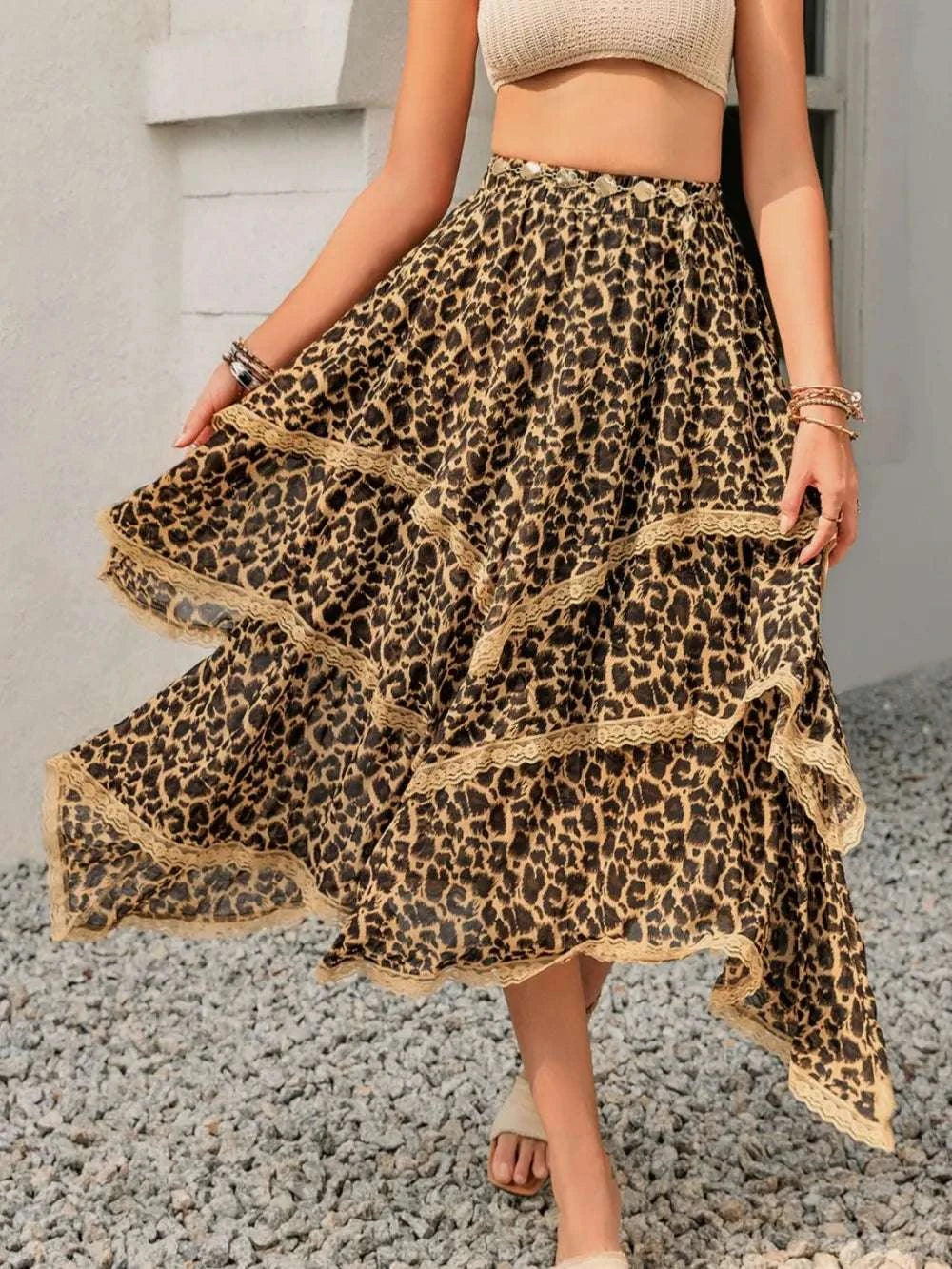 Lace Detail Layered Printed Skirt WESTCLOSET