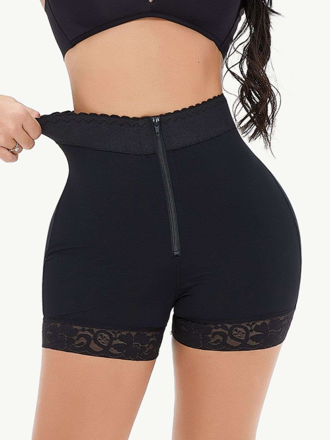Full Size Zip-Up Lace Trim Shaping Shorts WESTCLOSET