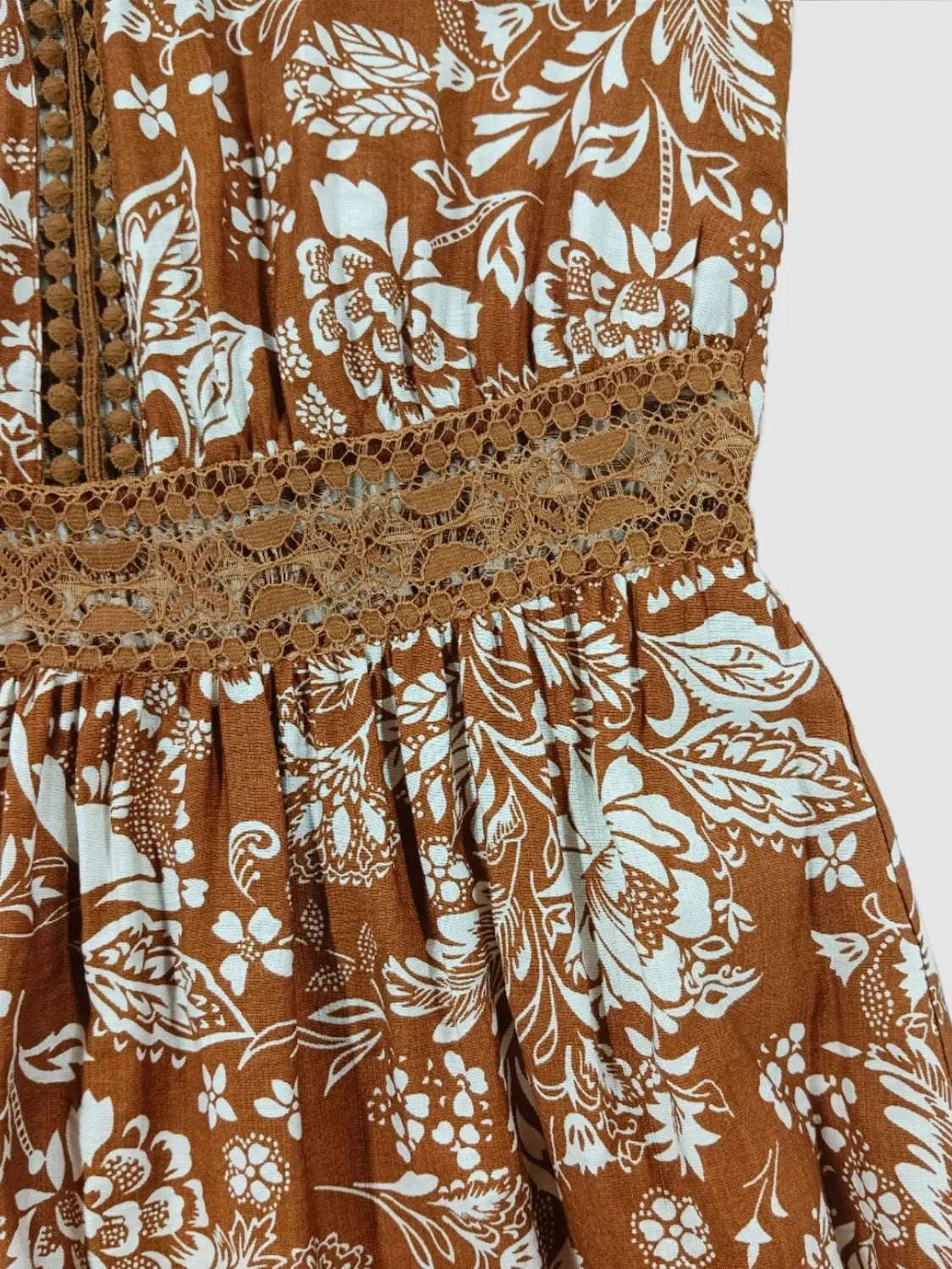 Lace Detail Printed Short Sleeve Midi Dress WESTCLOSET