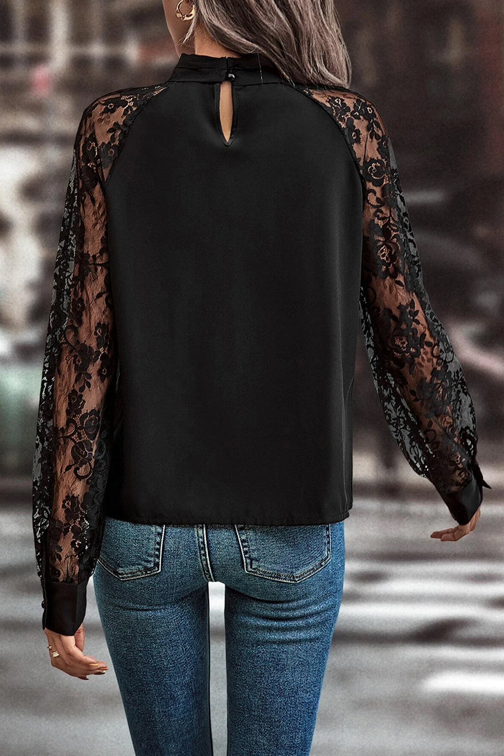 WestCloset Cutout Lace Detail Long Sleeve Blouse 