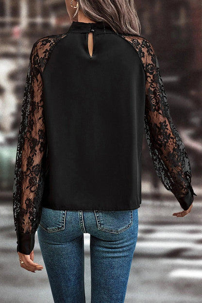 WestCloset Cutout Lace Detail Long Sleeve Blouse 
