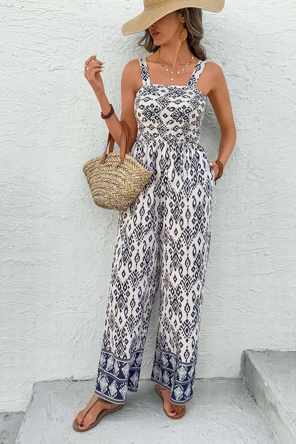 Bohemian Print Wide Leg Jumpsuit WESTCLOSET