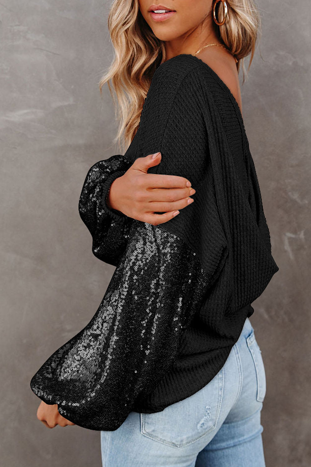 WestCloset Sequin Waffle-Knit Blouse 