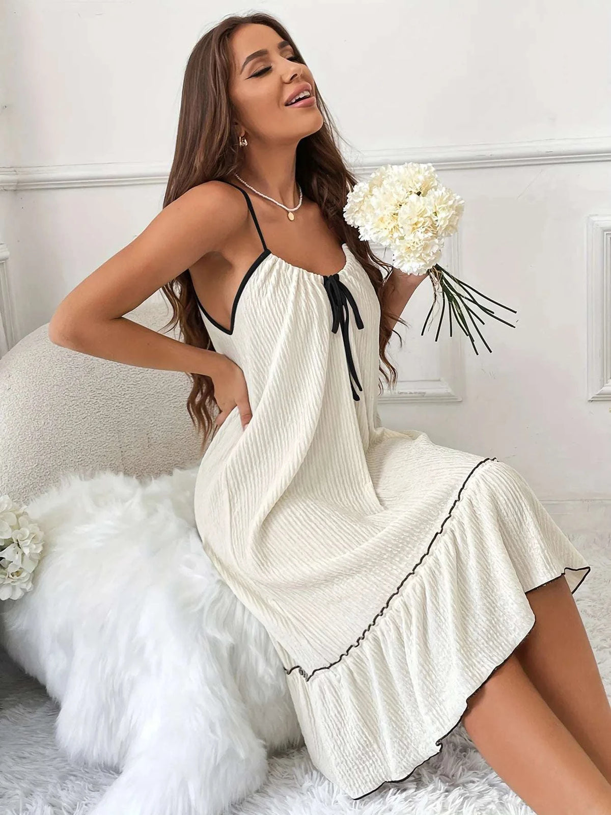 Full Size Tiered Ruffled Lounge Dress with Contrast Trim Plus Size WESTCLOSET