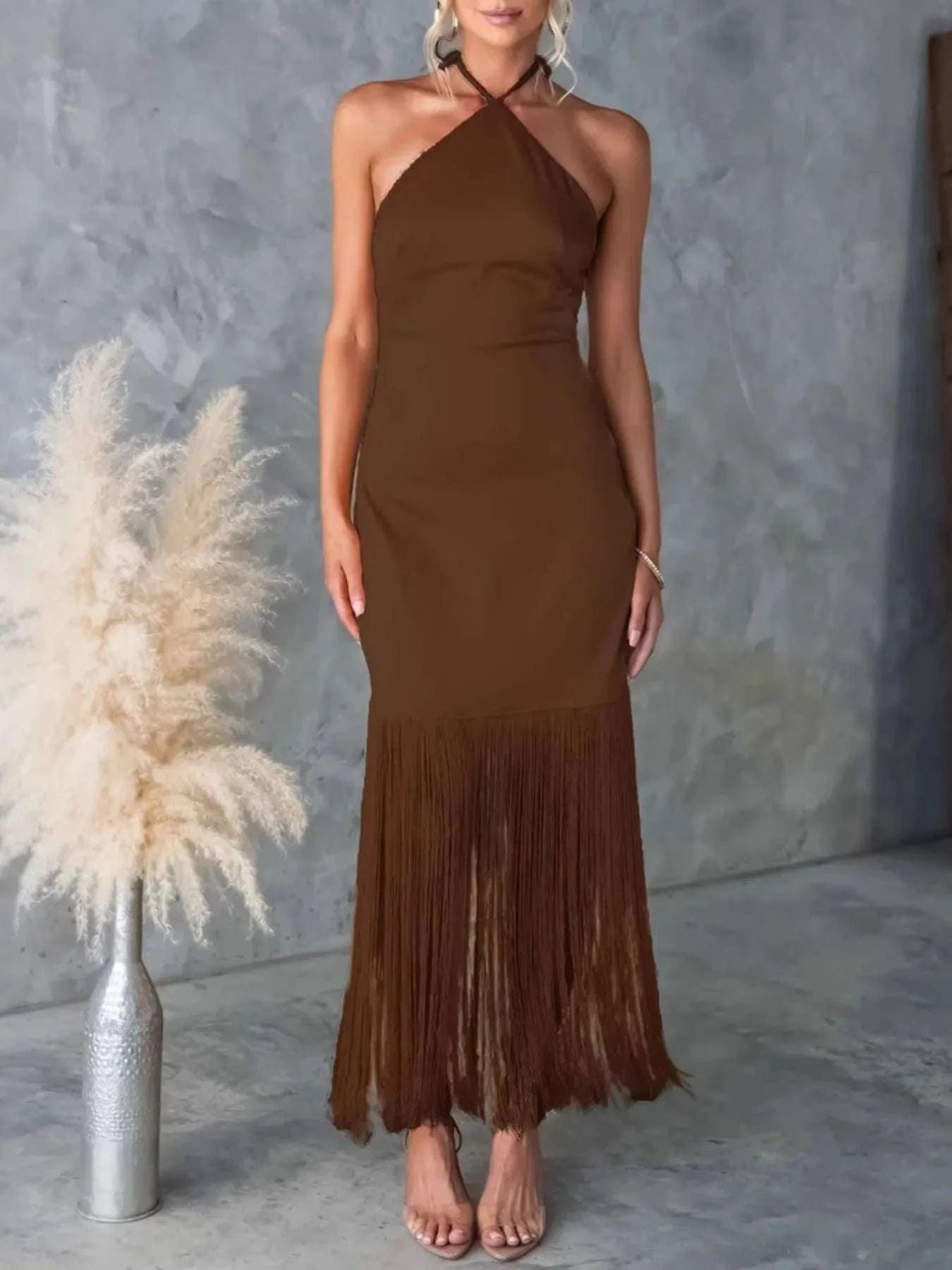Fringe Halter Neck Dress WESTCLOSET