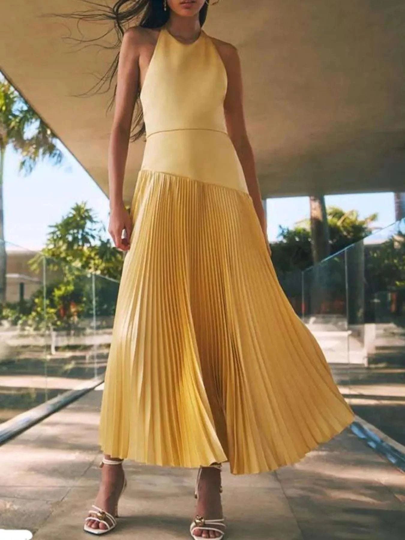 Pleated Halter Neck Maxi Dress WESTCLOSET