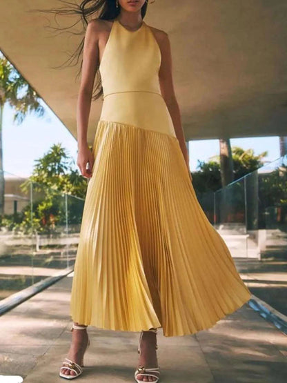 Pleated Halter Neck Maxi Dress WESTCLOSET