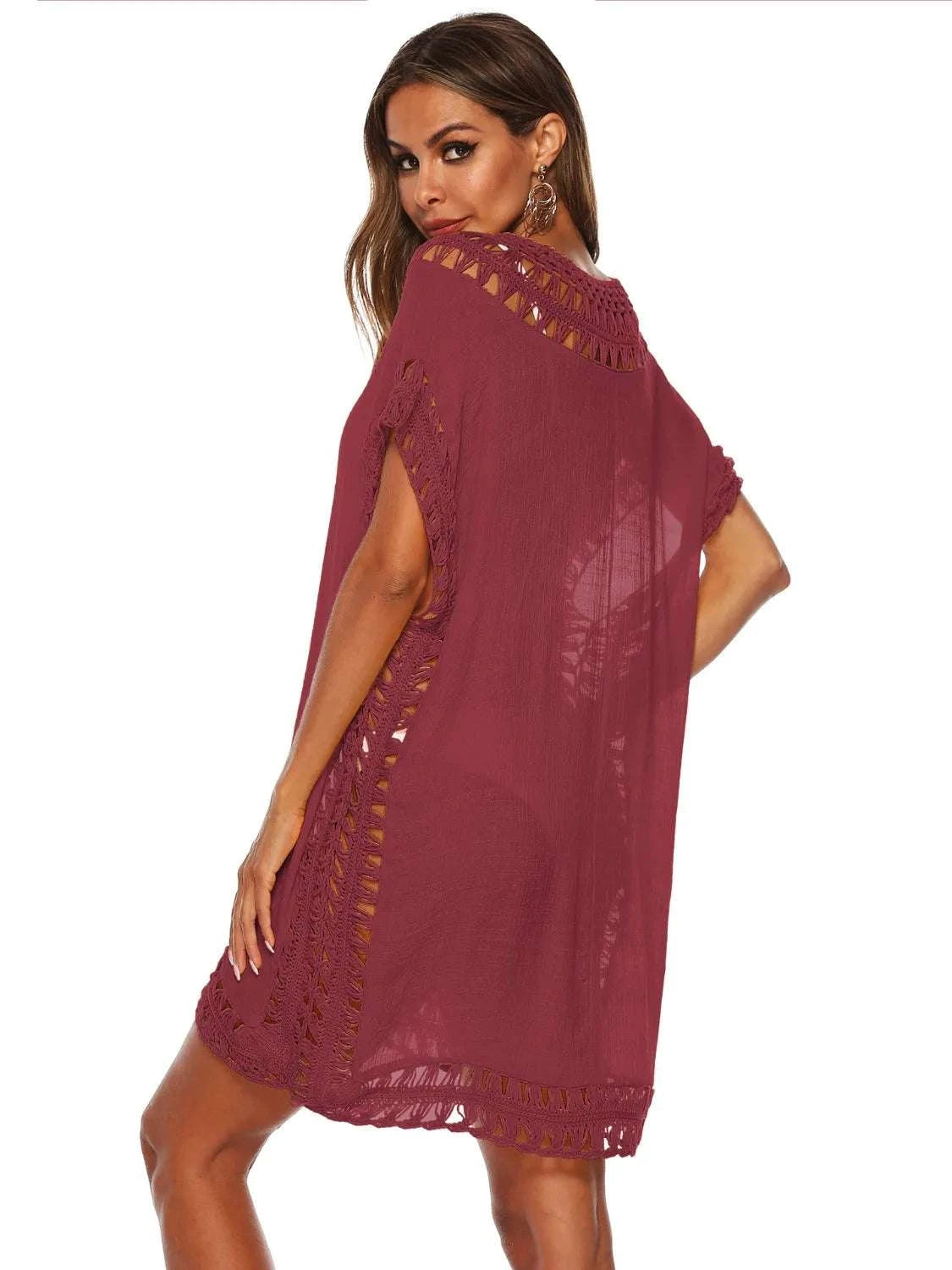 Bohemian Crochet Trim Beach Cover Up Dress WESTCLOSET