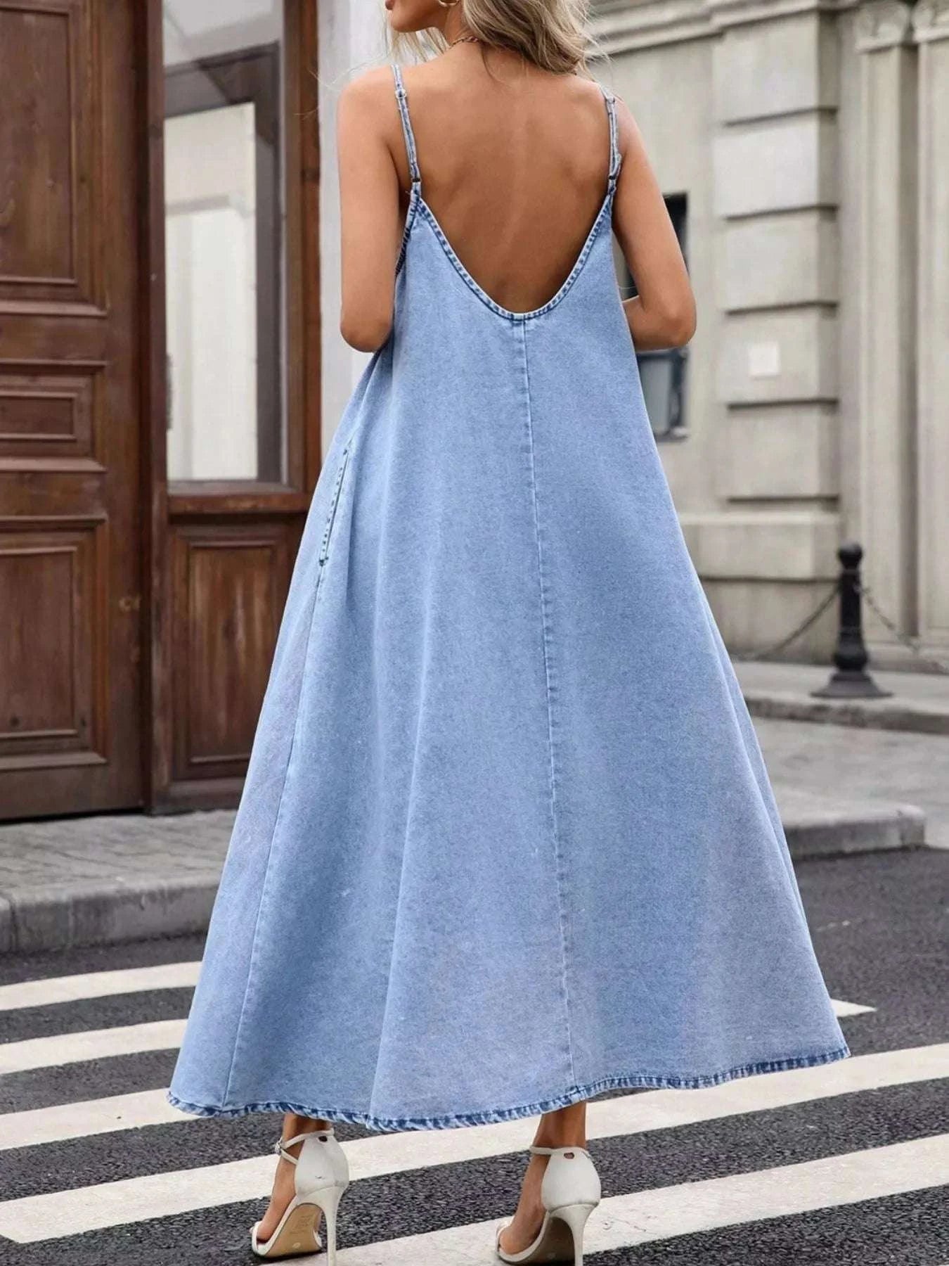 V-Neck Denim Cami Dress WESTCLOSET