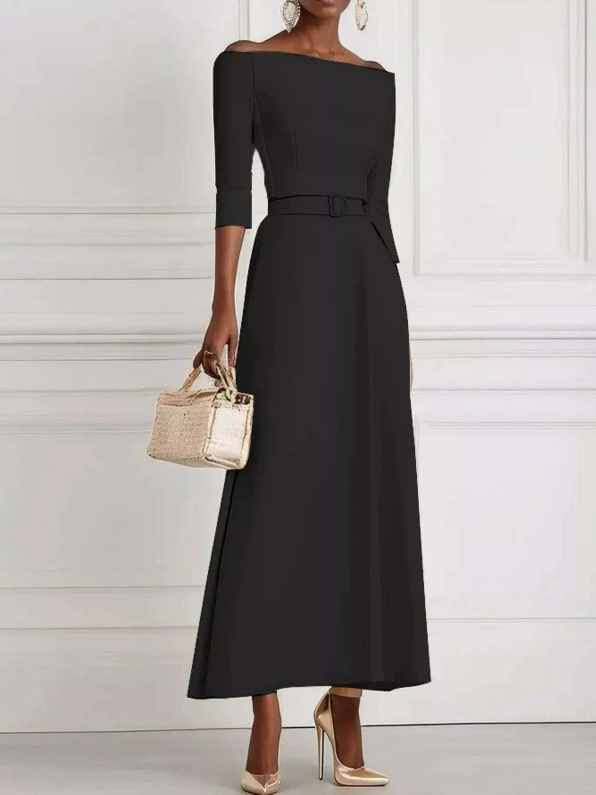 Elegant Off-Shoulder Belted Maxi Dress WESTCLOSET