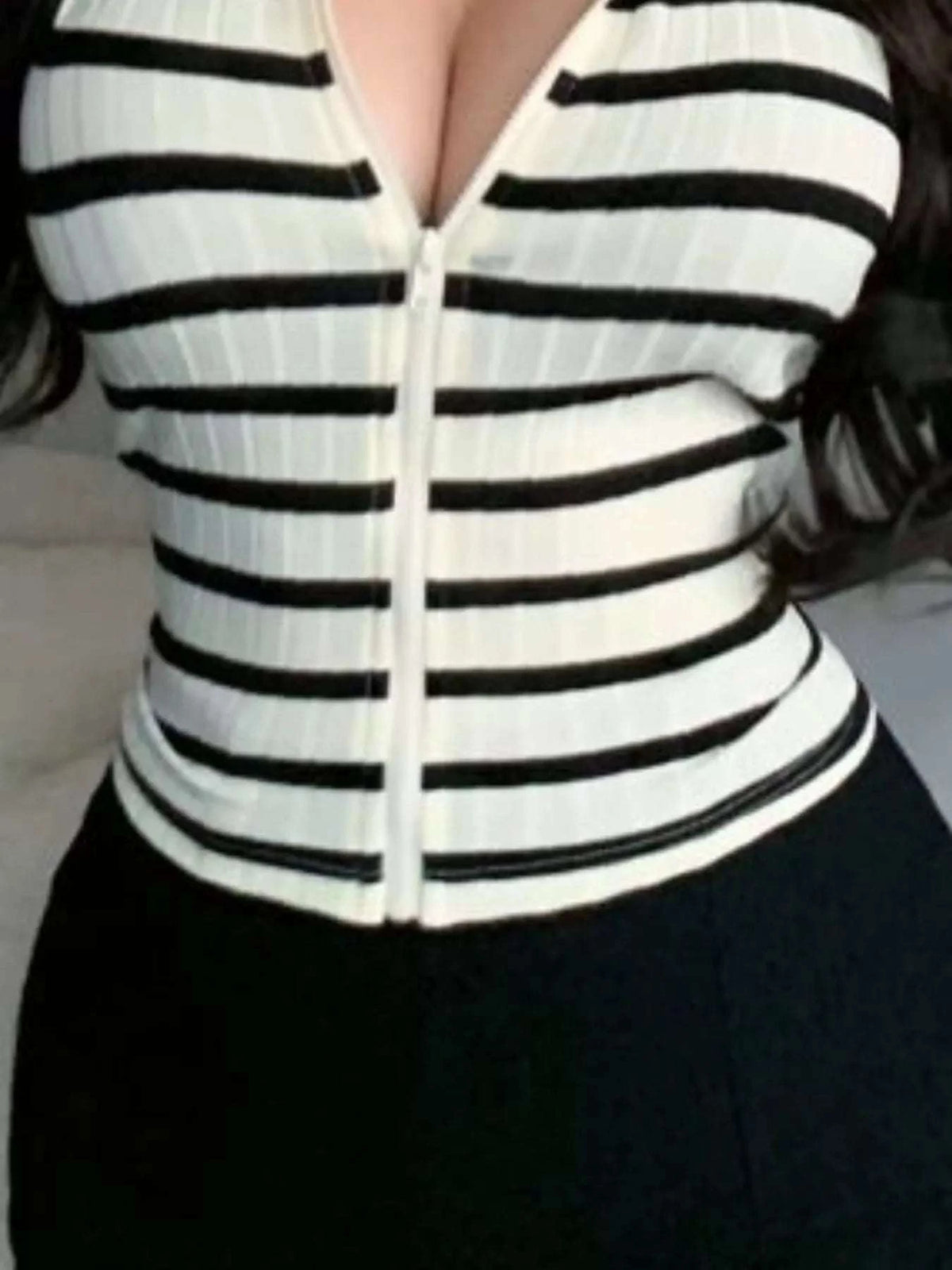 Striped Zip-Up Hooded Top WESTCLOSET