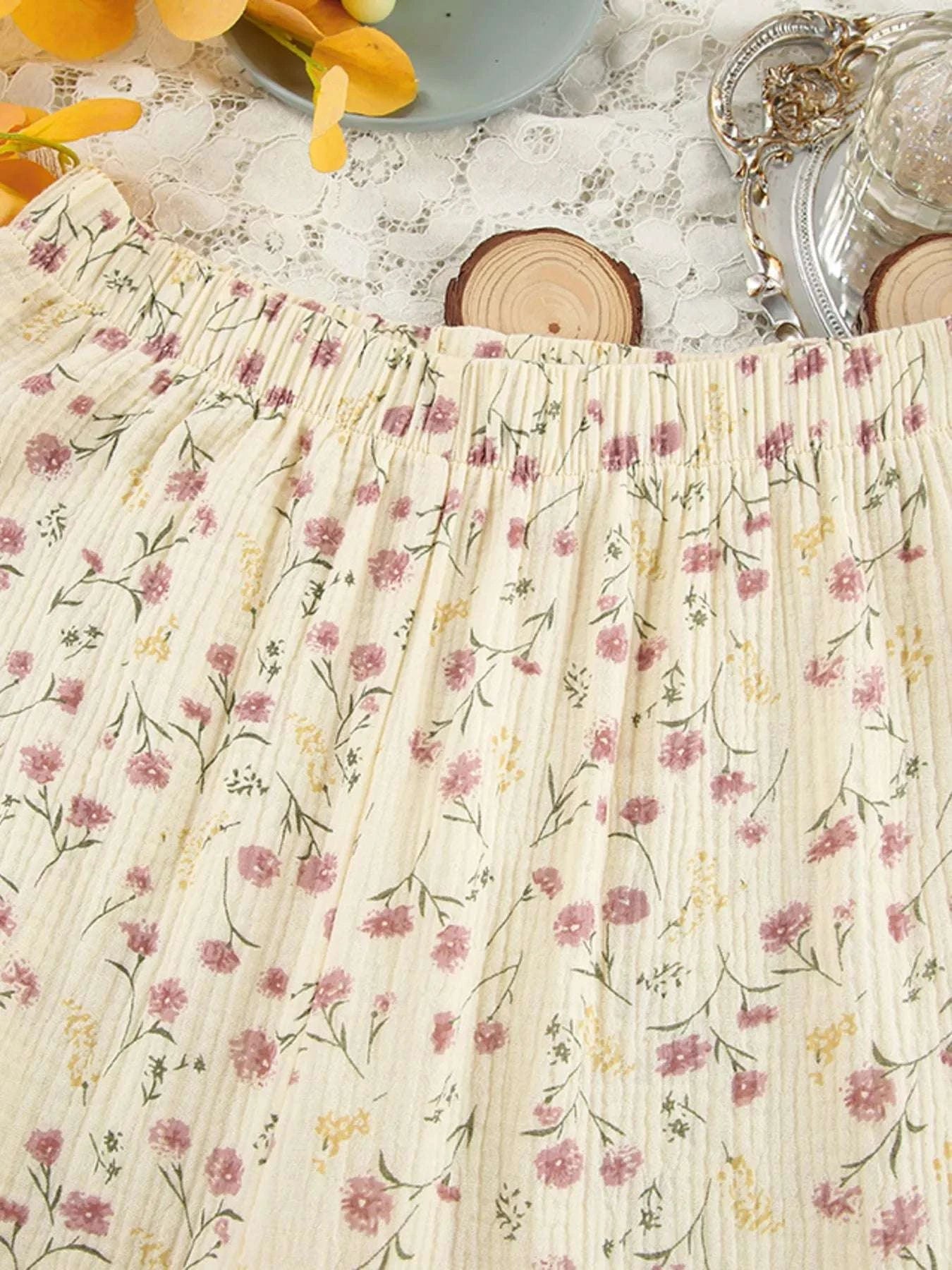 Floral Print Button-Down Top and Pants Lounge Set WESTCLOSET