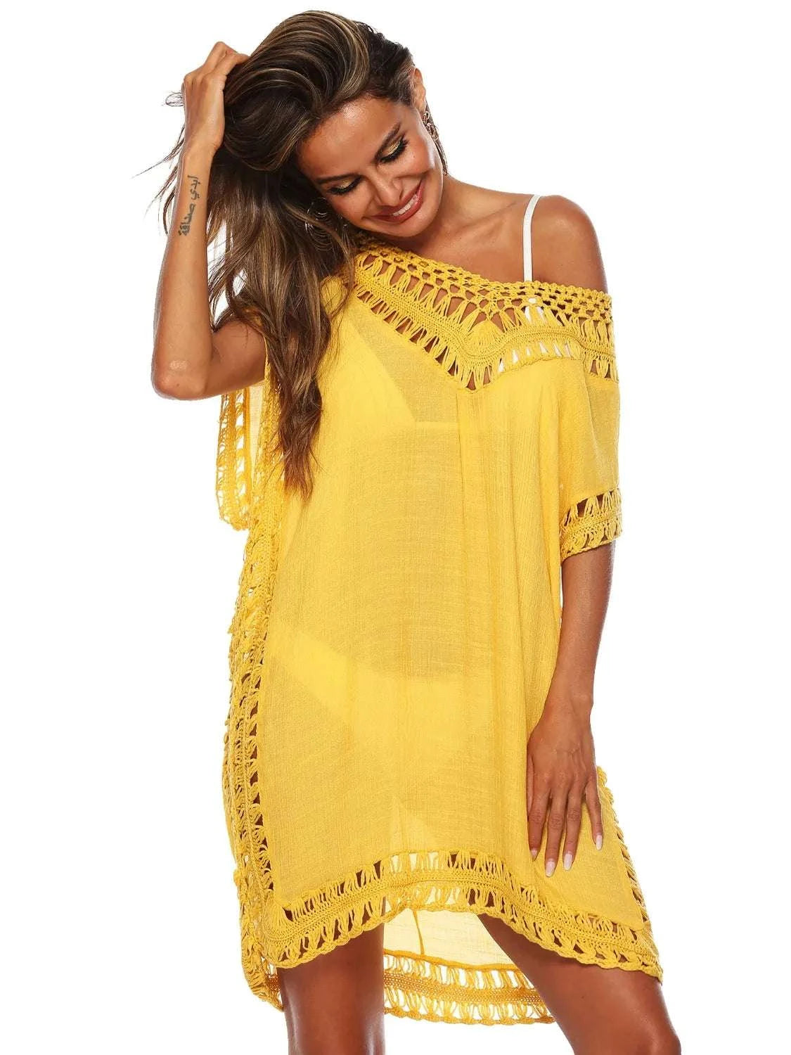 Bohemian Crochet Trim Beach Cover Up Dress WESTCLOSET